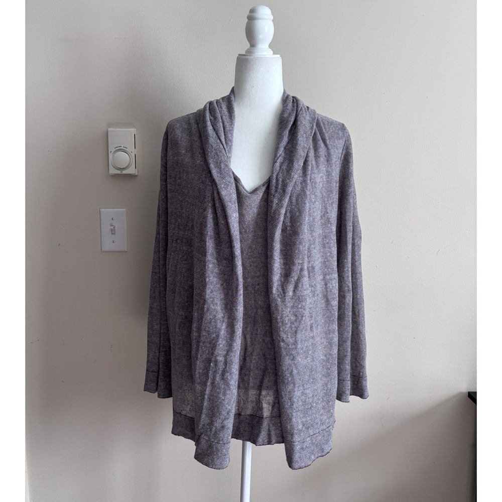 OSKA Womens XL Striped Long Sleeve Pullover Knit Sweater Gray Neutral Minimalist